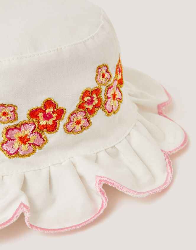 Baby Floral Embroidered Bucket Hat, Ivory (IVORY), large