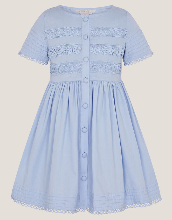 Embroidered Short Sleeve Dress, Blue (BLUE), large