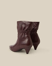 Fia Ruched Leather Kitten Heel Boots, Red (BURGUNDY), large