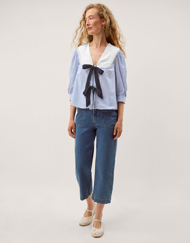 Xenia Tie Front Stripe Blouse, Blue (BLUE), large