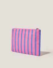 Shell Embroidered Stripe Pouch, , large