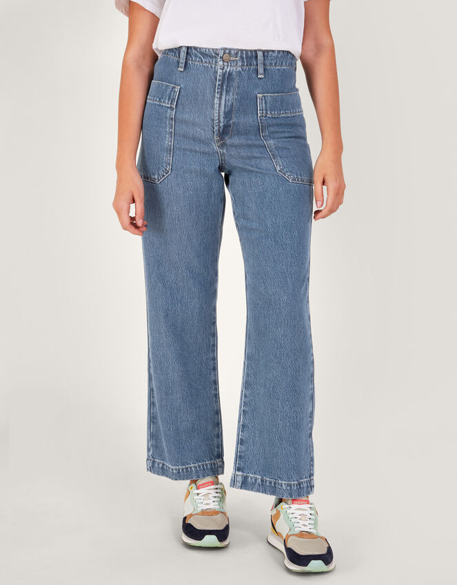 Wide Leg Cargo Jeans , Blue (DENIM BLUE), large
