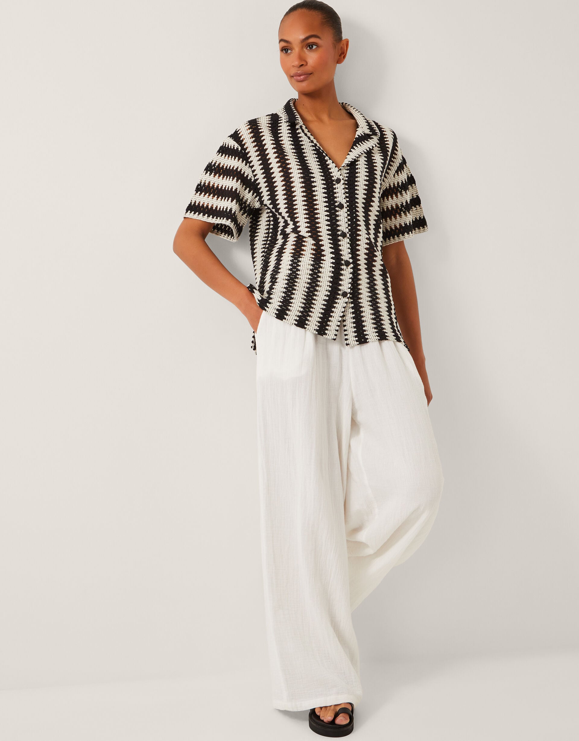 Cleo Crochet Stripe Shirt Black