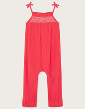 Baby Shirred Jumpsuit, Orange (CORAL), large