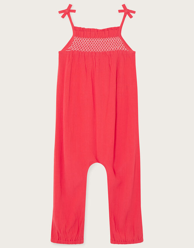 Baby Shirred Jumpsuit, Orange (CORAL), large