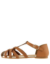 Luciana Caged Leather Sandals, Tan (TAN), large