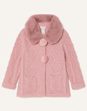 Baby Fluffy Collar Knit Cardigan, Pink (PINK), large