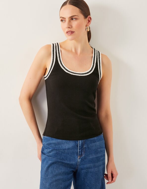 Tate Crochet Trim Tank Top, Black (BLACK), large