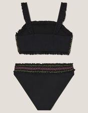 Shirred Stitch Bikini Set, Black (BLACK), large
