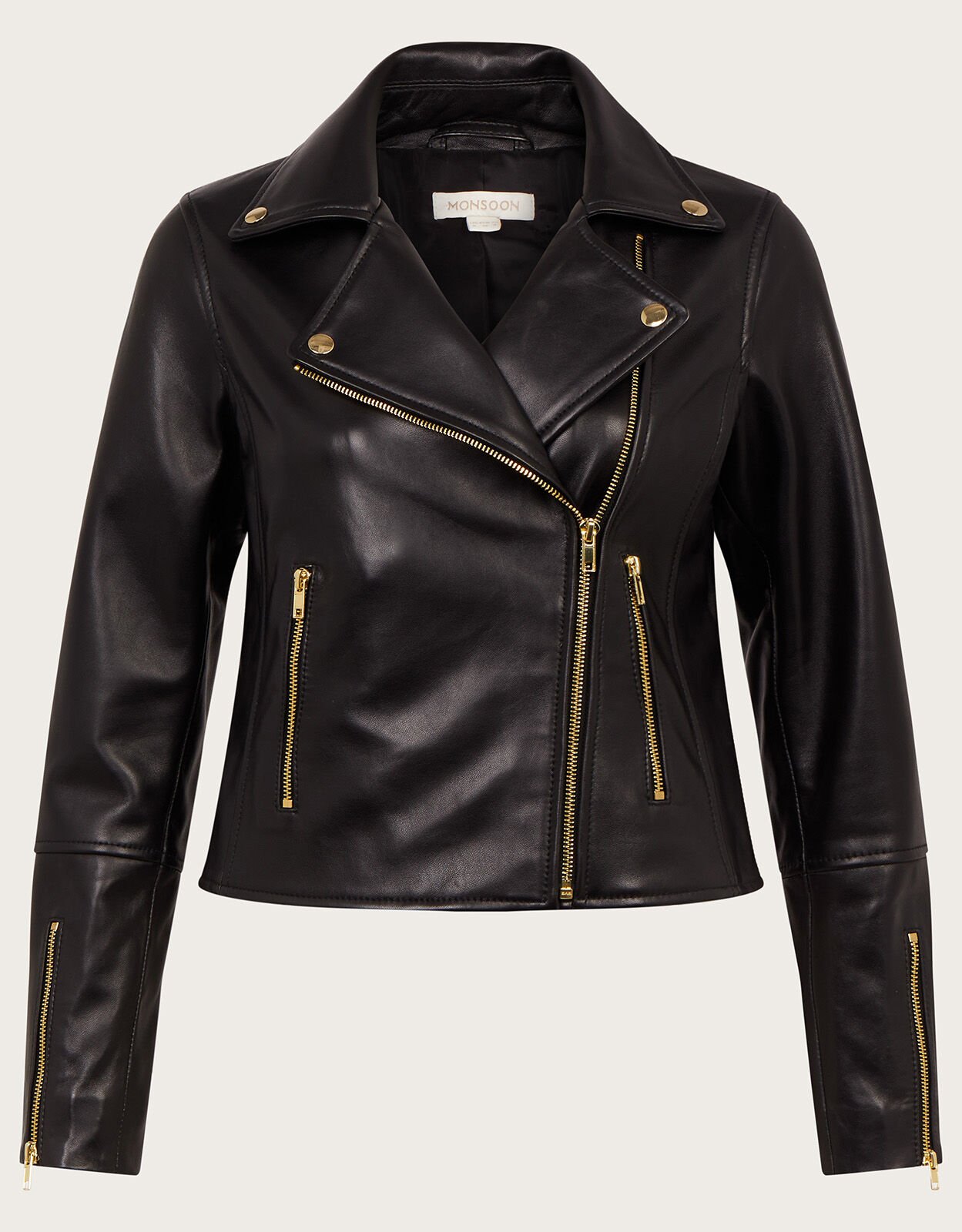 Gold and store black leather jacket