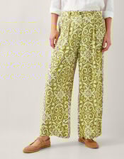 Trinny Hand-Screen Print Wide Leg Trousers, Green (GREEN), large