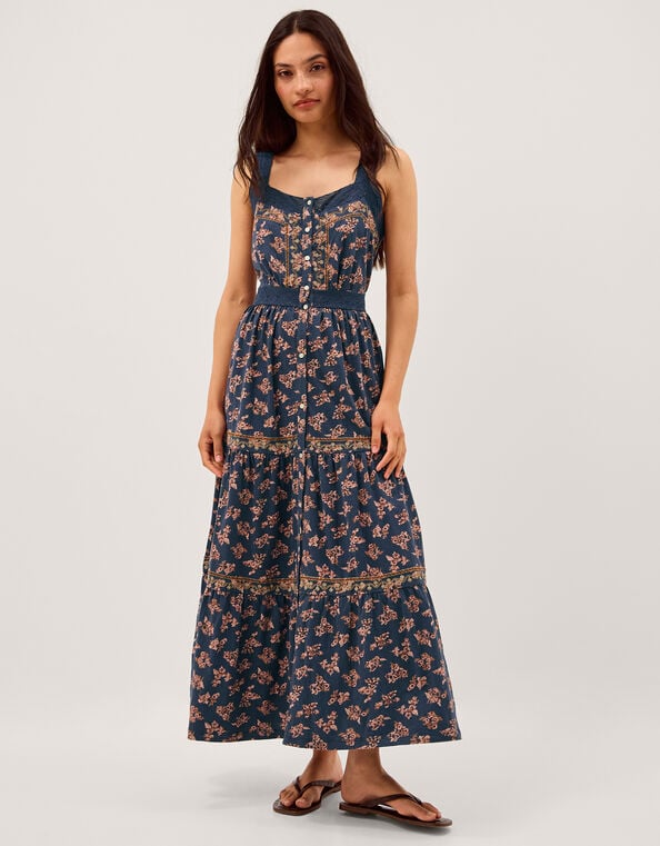  Polly Print Jersey Midi Dress, Blue (NAVY), large