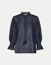 East Foil Polka Dot Blouse, Blue (NAVY), large