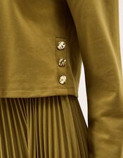 Penny Pleated Midi Dress, Green (OLIVE), large