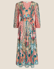 Scarf Print Jersey Dress with Organic Cotton, Orange (RUST), large
