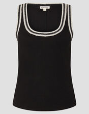 Tate Crochet Trim Tank Top, Black (BLACK), large