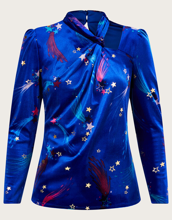 Ginny Star Print Velvet Top, Blue (COBALT), large