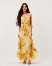 Joanna Ruffle Cape Chiffon Maxi Dress, Ivory (IVORY), large