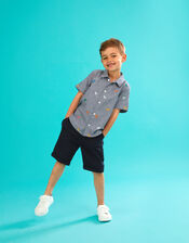 Dinosaur Embroidered Chambray Shirt, Grey (GREY), large