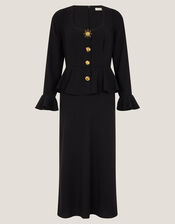 Willow Statement Button Midi Dress, Black (BLACK), large