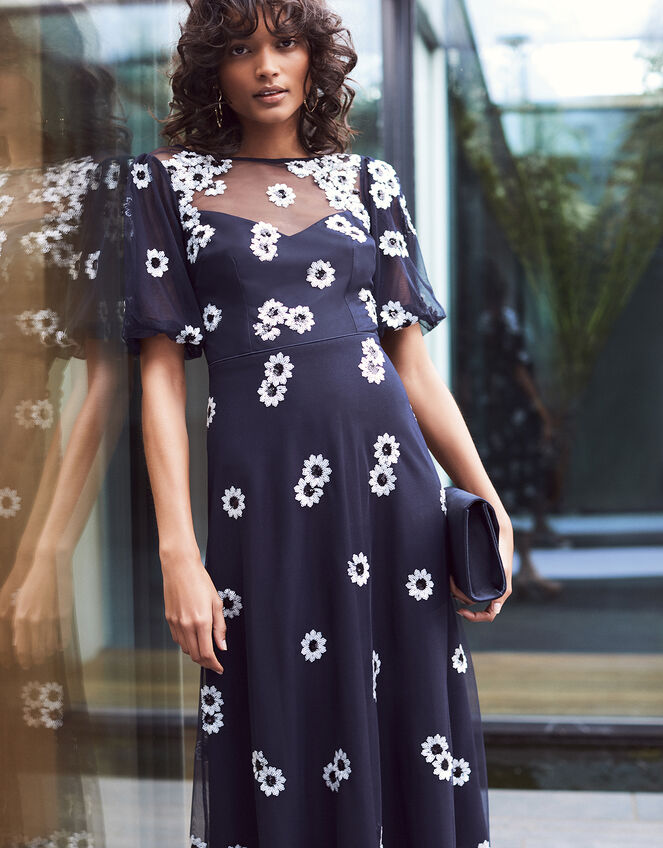 Bryony Sequin Daisy Midi Dress, Blue (NAVY), large