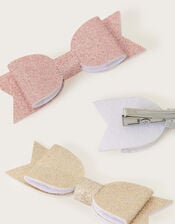 Shimmer Bow Hair Clips Set of Three, , large
