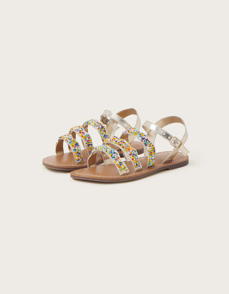 Rainbow Beaded Strappy Sandals, Multi (MULTI), large