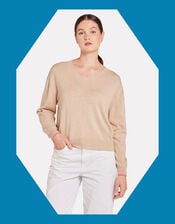 Wispr Sydney Sunset V-Neck Jumper, Camel (BEIGE), large