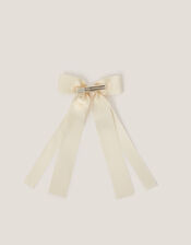 Ribbon Long Bow Hair Clip, Ivory (IVORY), large