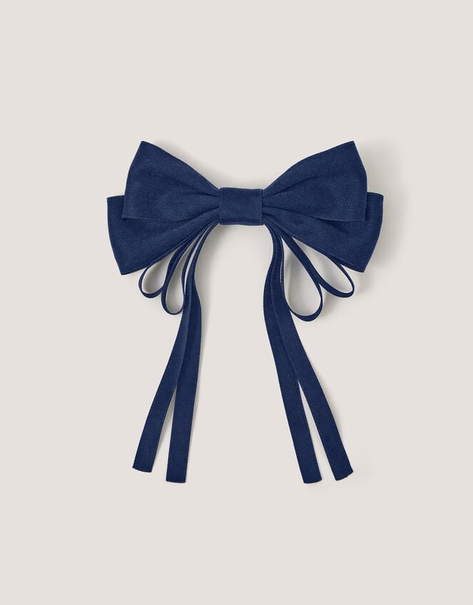 Ribbon Bow School Hair Clip, Blue (NAVY), large