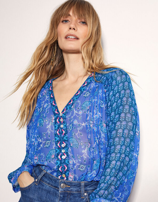 East Leona Paisley Print Blouse, Blue (BLUE), large