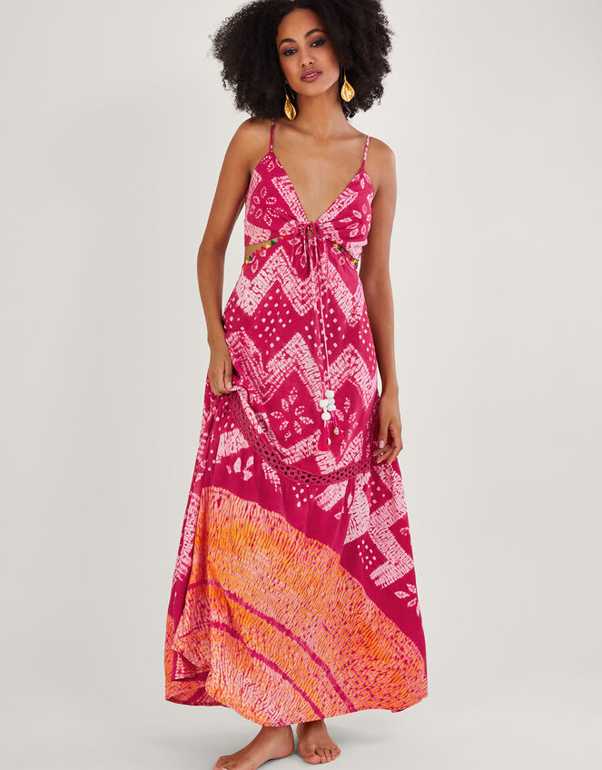 Bandhani Dye Print Maxi Dress in LENZING™ ECOVERO™, Pink (PINK), large