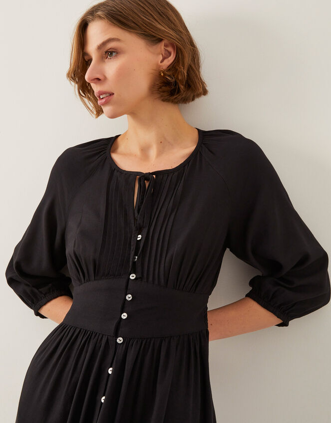 Polly Pintuck Pleat Midi Dress, Black (BLACK), large