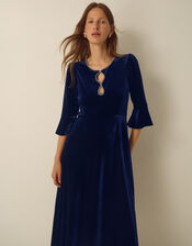 Clara Embellished Velvet Midi Dress, Blue (NAVY), large