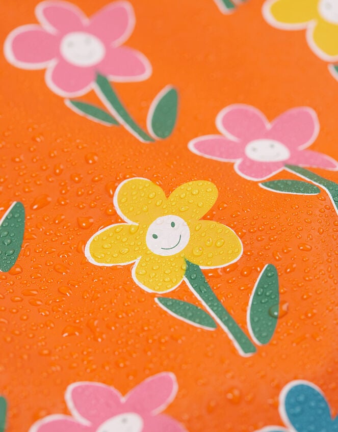 Frugi Floral Puddle Buster Raincoat, Orange (ORANGE), large