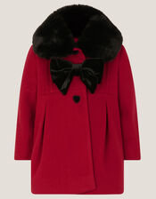 Baby Fluffy Collar Bow Coat, Red (RED), large