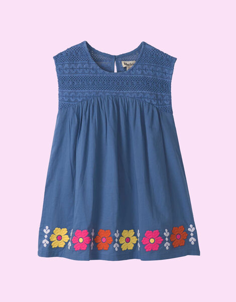 Hatley Floral Embroidered Crochet Dress, Blue (BLUE), large