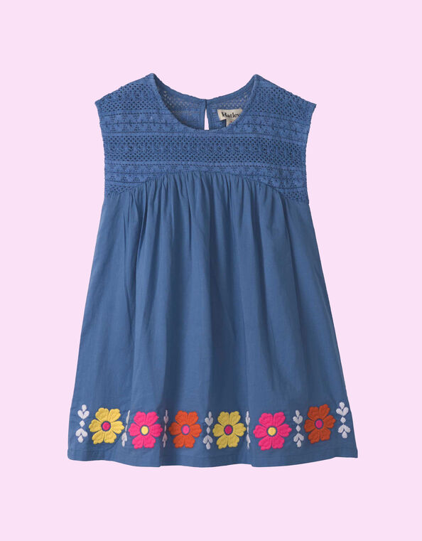 Hatley Floral Embroidered Crochet Dress, Blue (BLUE), large