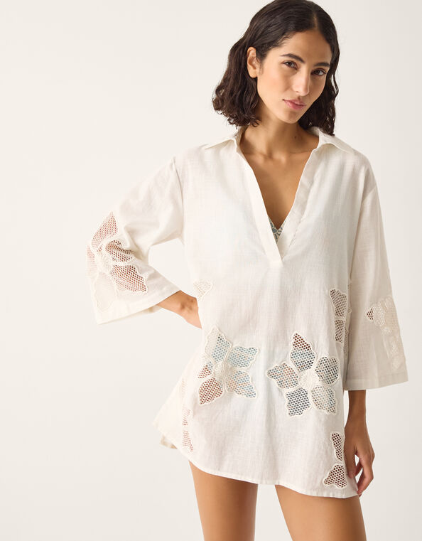 Joanna Cutwork Beach Shirt, Ivory (IVORY), large