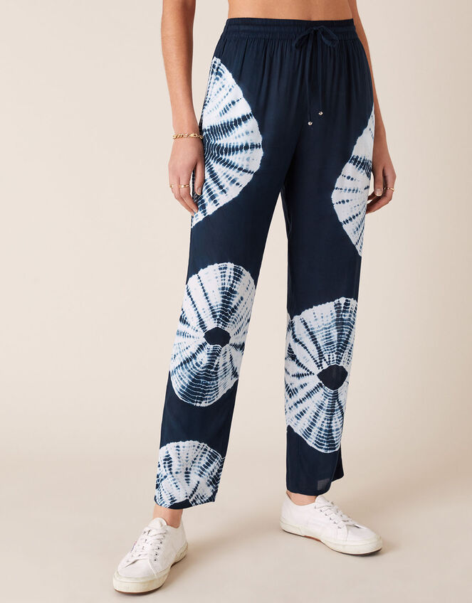 Tie-Dye Wide Leg Trousers in LENZING™ ECOVERO™, Blue (NAVY), large