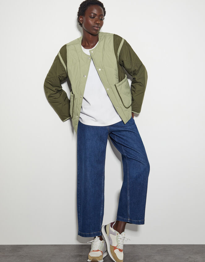 Lulu Quilted Two-Tone Jacket, Green (KHAKI), large