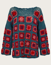 Hand Crochet Jumper, Blue (TURQUOISE), large