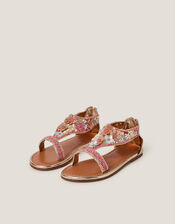 Flower Embellished Metallic Sandals, Multi (MULTI), large