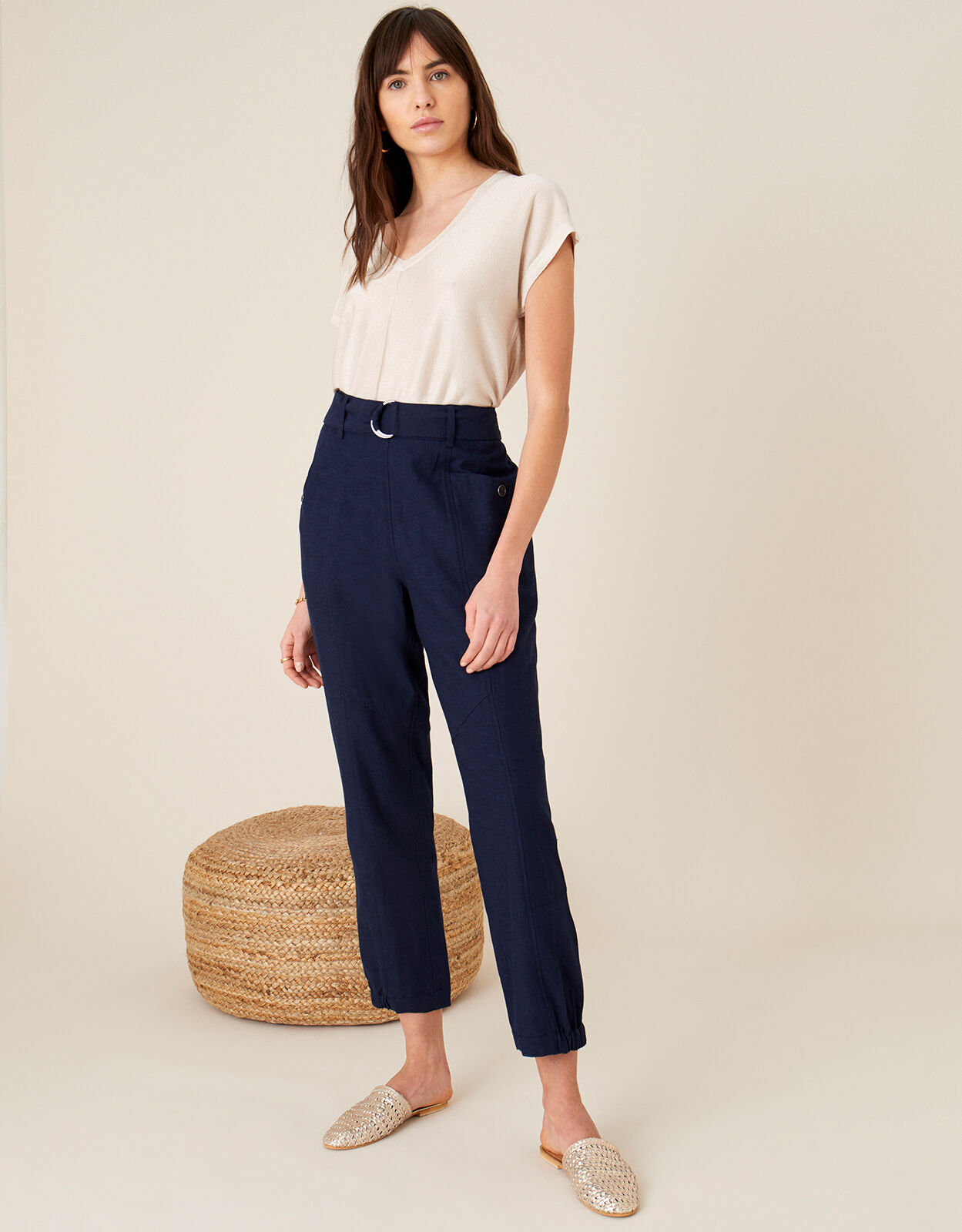 Smart Joggers in Linen Blend Blue Trousers Leggings Monsoon Global