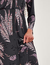 Feather Print Shirt Dress, Black (BLACK), large