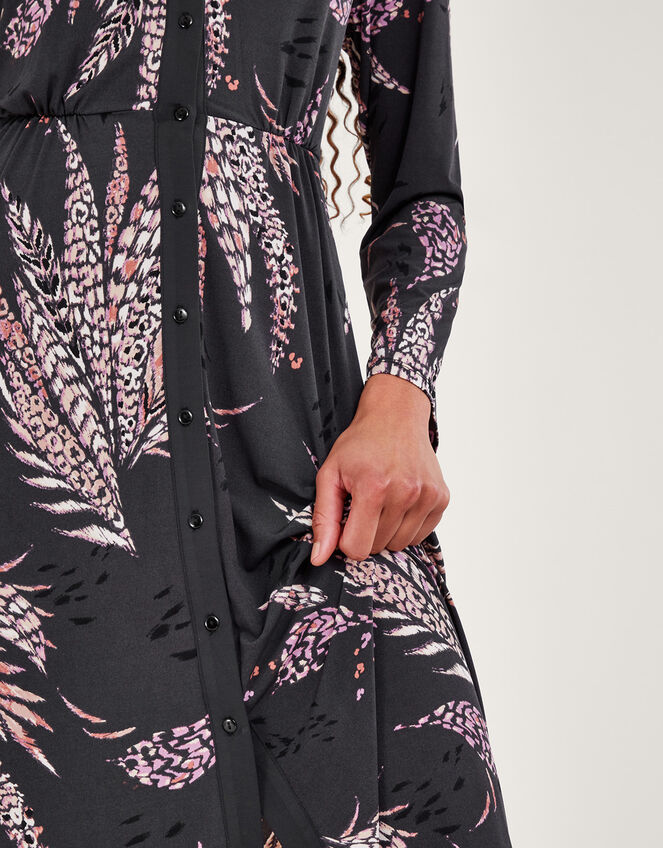 Feather Print Shirt Dress, Black (BLACK), large