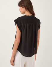 Evelyn Sleeveless Smocked Top, Black (BLACK), large
