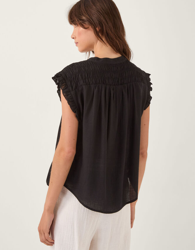 Evelyn Sleeveless Smocked Top, Black (BLACK), large
