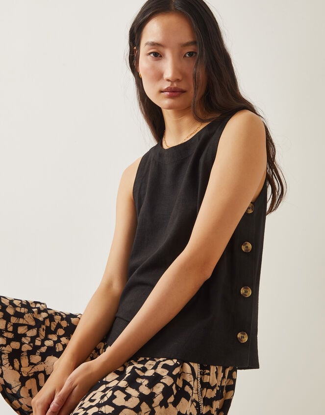 Lucy Button Tank Top, Black (BLACK), large