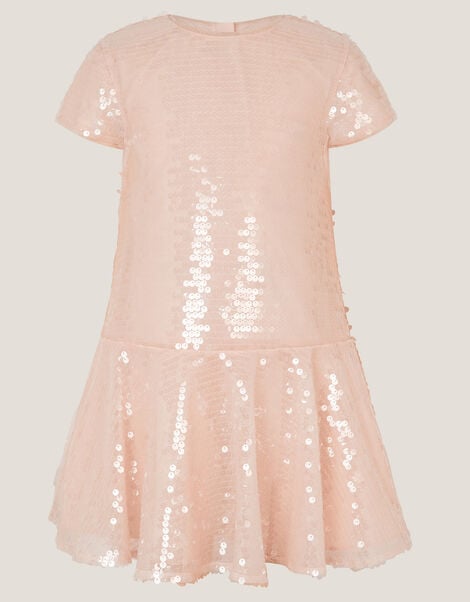 Sequin Drop Waist Dress, Pink (PALE PINK), large